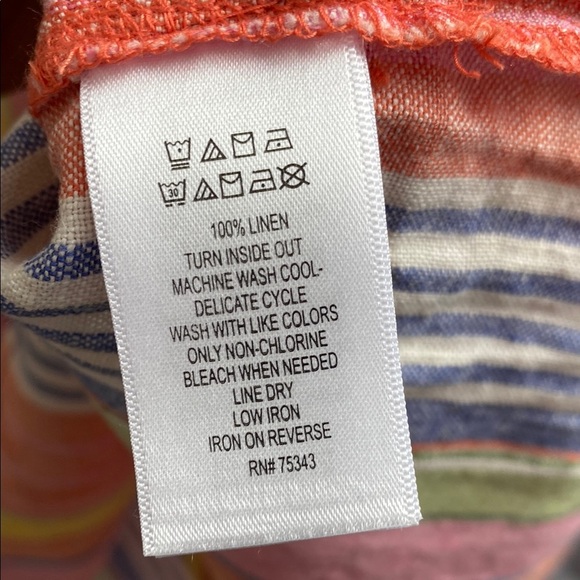 C&C California Rainbow Stripe Linen Blouse Colorful Short Sleeve Top Size M - Picture 6 of 8